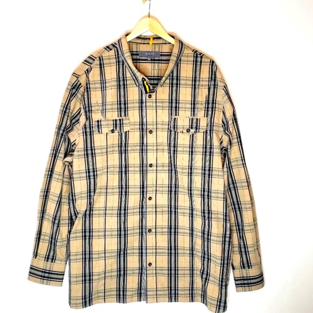 Cavi‎ Plaid Button Down Zippered Back Long Sleeve Big Tall Shirt 4XL